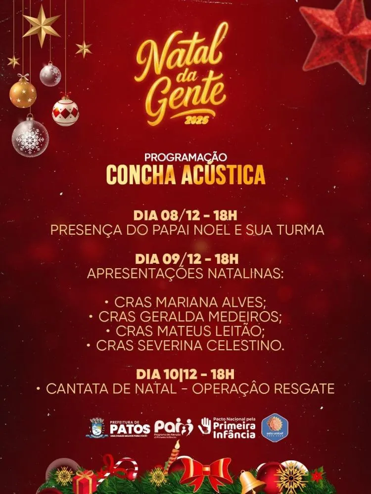 Prefeitura de Patos lança programação cultural do Natal da Gente 2025