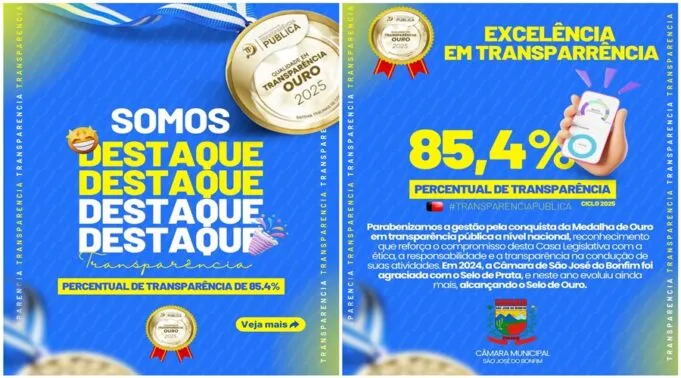 Câmara Municipal de São José do Bonfim conquista Selo Ouro do Programa Nacional de Transparência Pública