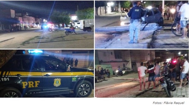 Motorista embriagado foge de abordagem da PRF e bate com carro em um poste, em Patos