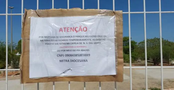Parque Religioso Cruz da Menina, em Patos, é temporariamente fechado para visitação do público devido a reforma