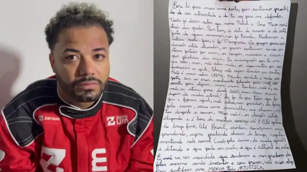 Hytalo Santos critica Justiça em nova carta e diz que vai passar o Natal atrás das grades