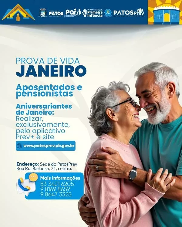 Aposentados e pensionistas do PatosPrev, nascidos em janeiro, devem realizar a prova de vida até o final deste mês - OUÇA 
