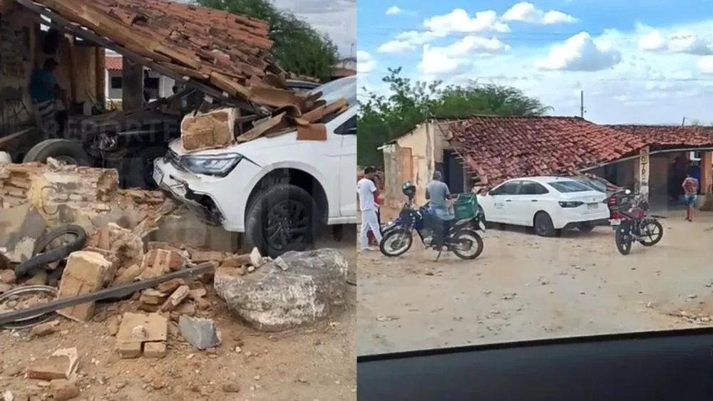 Condutor perde o controle do veículo após desviar de animal e colide com borracharia na PB-228, em Quixaba
