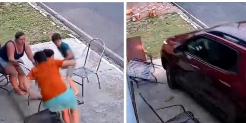 Carro invade calçada e quase atropela família em Igaracy; cena é registrada por câmera