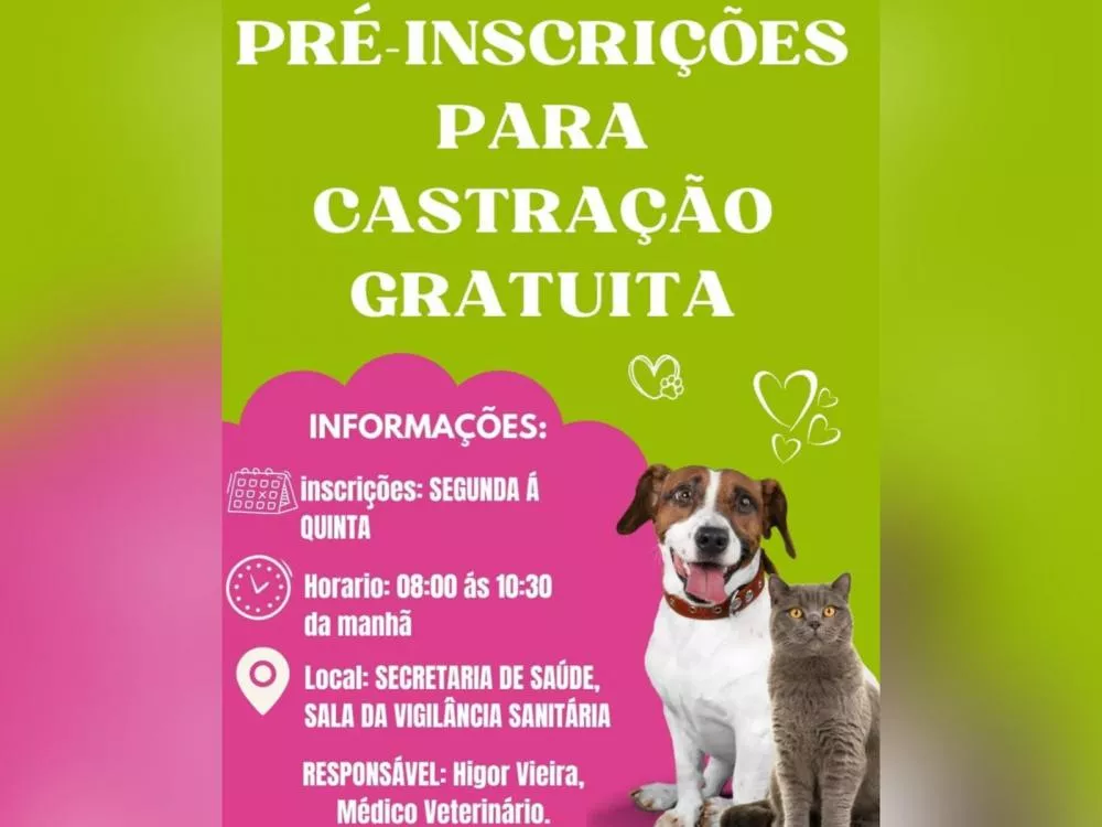 São José do Bonfim inicia pré-inscrições para programa de castração gratuita de cães e gatos