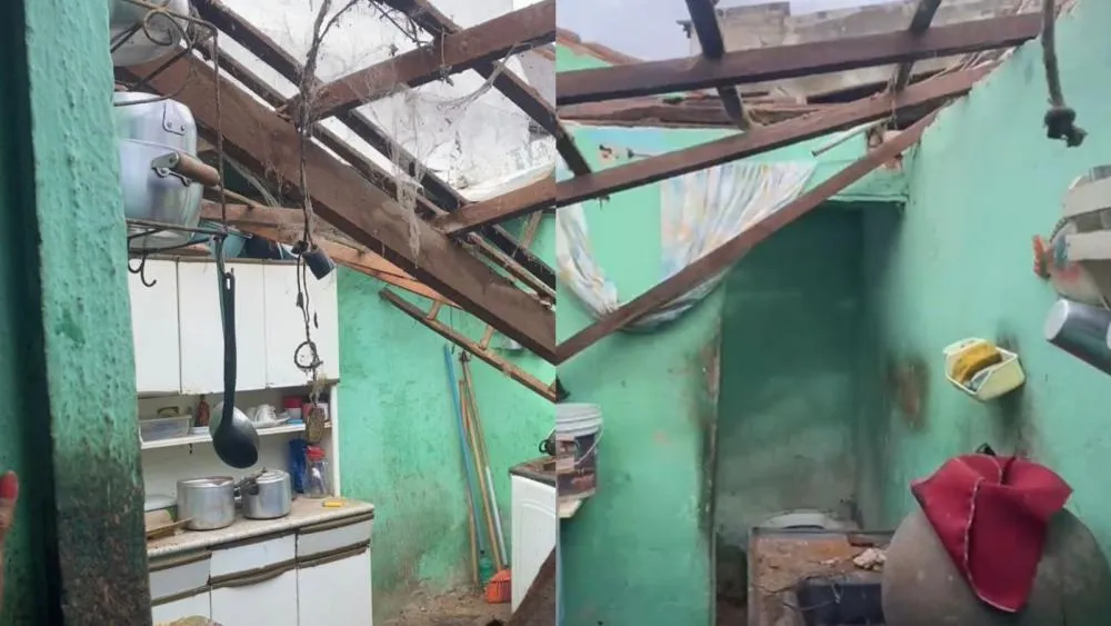 Família de idosa de 87 anos procura ajuda após desabamento de teto provocado por chuva em Patos