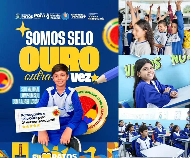 Patos é Selo Ouro de Compromisso com a Alfabetização pelo 2º ano consecutivo
