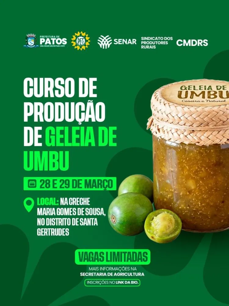 Curso de produção de geleia de umbu será promovido para agricultores e agricultoras de Patos