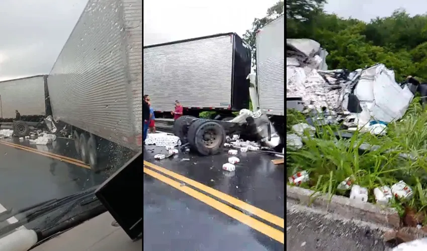 Colisão entre caminhão e carreta deixa um morto e um ferido na BR-116, no Sertão da Paraíba