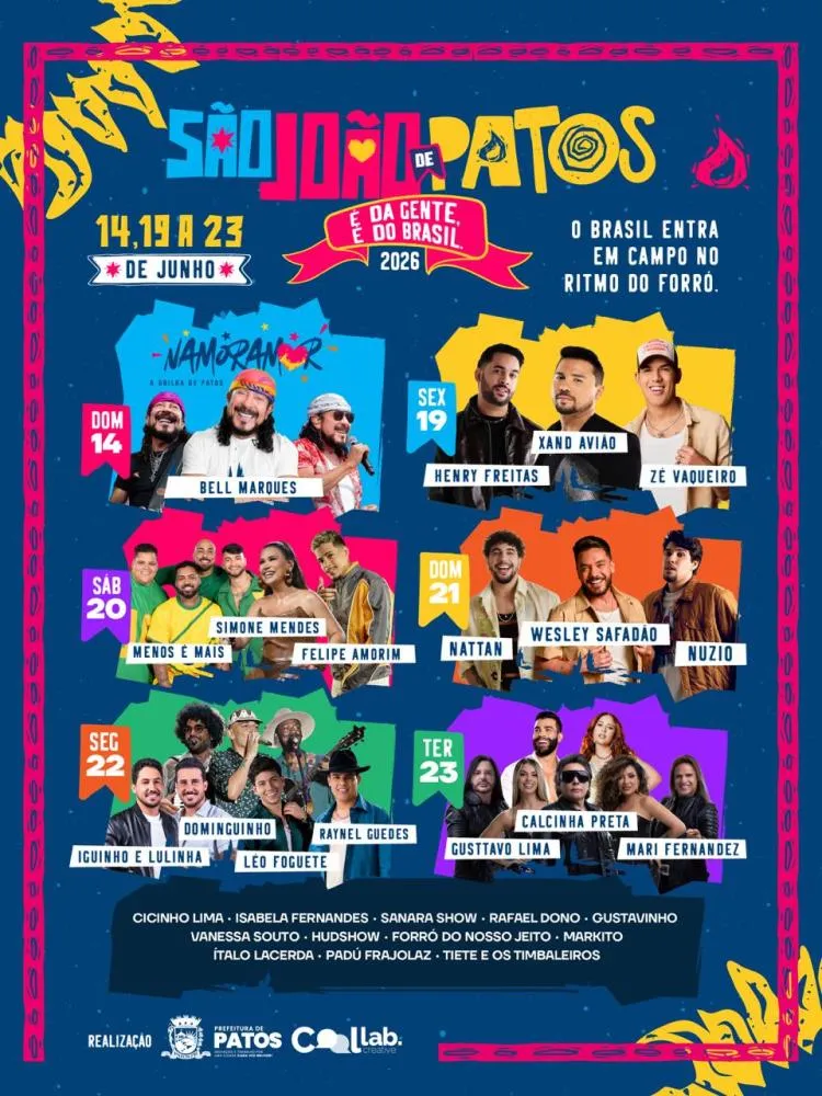 Confira programação completa do São João 2026 de Patos: 