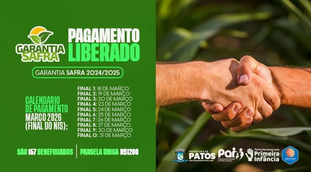 Secretaria de Agricultura de Patos informa aos trabalhadores rurais do pagamento do Garantia Safra 2024/2025