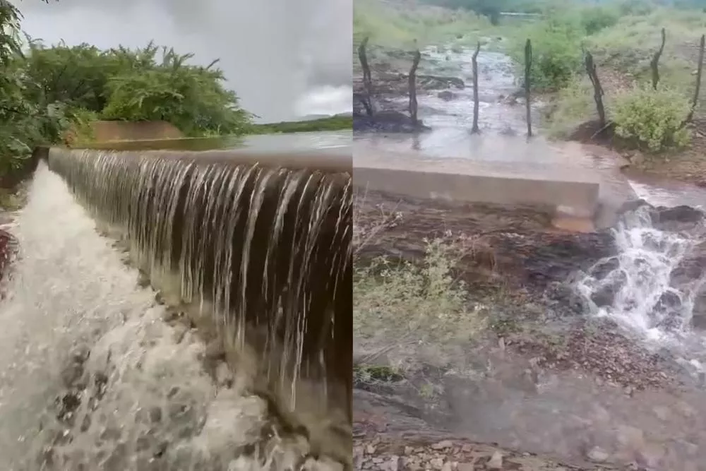 Açudes Tubarão e Tubarãozinho, em São José do Bonfim, transbordam após fortes chuvas e levam recarga ao Açude do Jatobá, em Patos