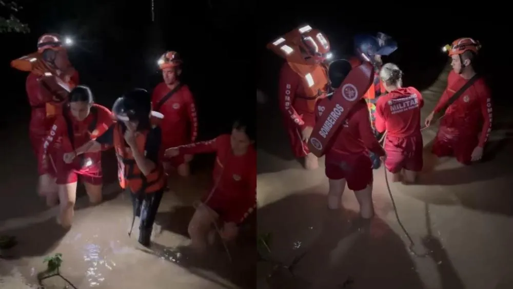 Bombeiros resgatam casal de jovens de Patos após ficarem ilhados pela cheia do Rio da Cruz, em Mãe d’Água