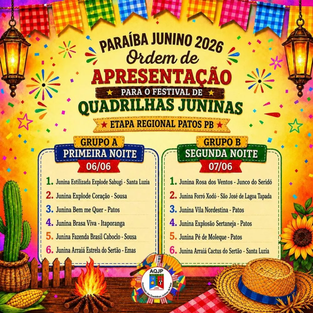 23° Concurso Paraíba Junino - Etapa Regional Patos será realizado nos dia 06 e 07 de junho