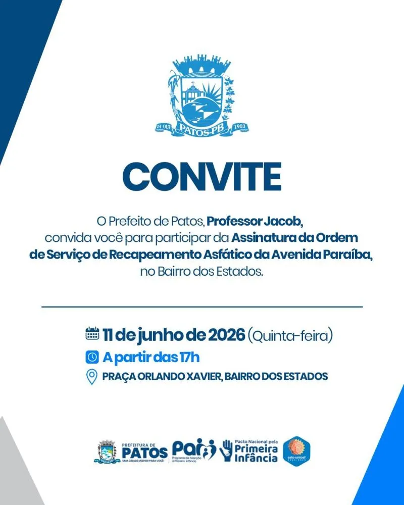 Prefeitura de Patos autoriza recapeamento da Avenida Paraíba, no Bairro dos Estados, nesta quinta (11)