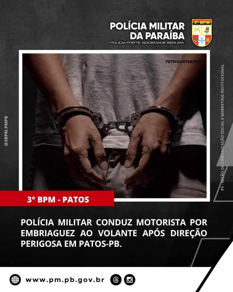 Polícia Militar conduz motorista por embriaguez ao volante após direção perigosa em Patos