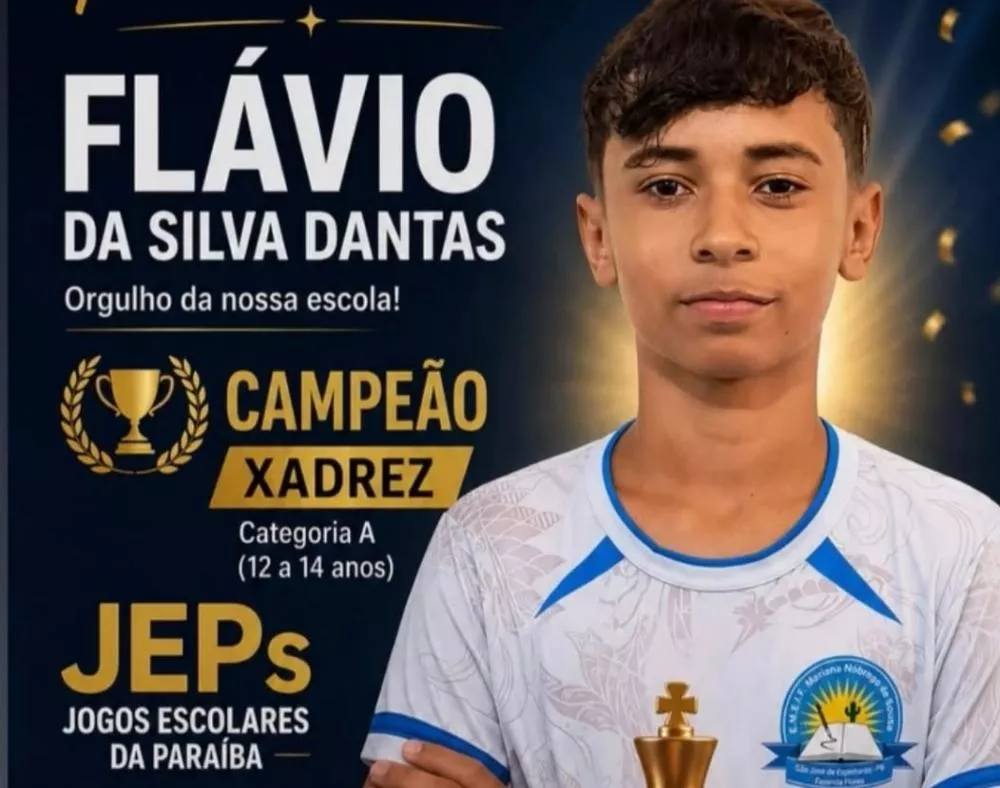 Aluno de escola da zona rural de São José de Espinharas conquista 1º lugar no xadrez nos Jogos Escolares da Paraíba