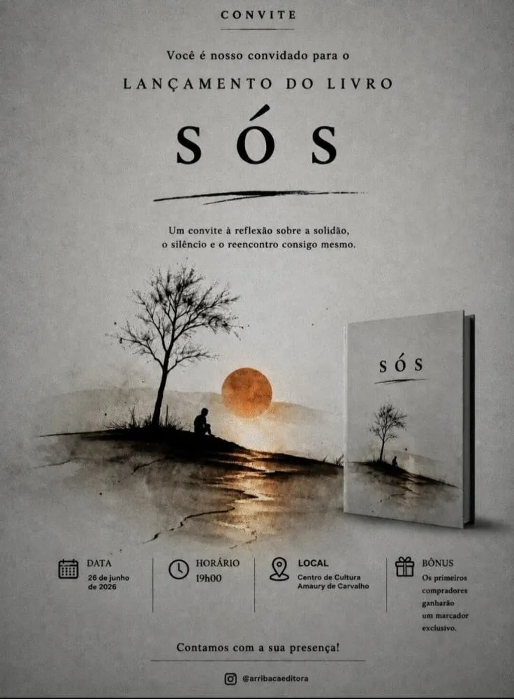 Livro de poemas minimalistas “SÓS” será lançado em solenidade no Centro de Cultura Amaury de Carvalho