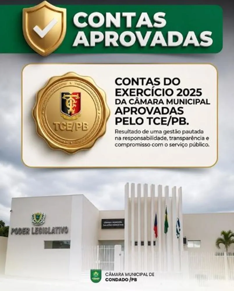Câmara de Condado PB tem contas referente ao exercicio de 2025 aprovadas pelo TCE-PB 