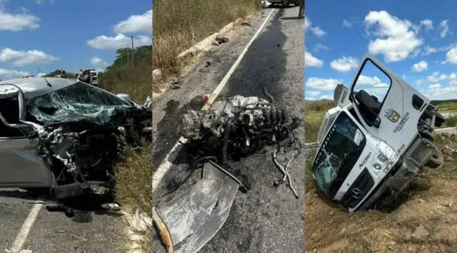 Quatro pessoas ficam feridas em colisão envolvendo caminhão e carro entre Teixeira e Desterro