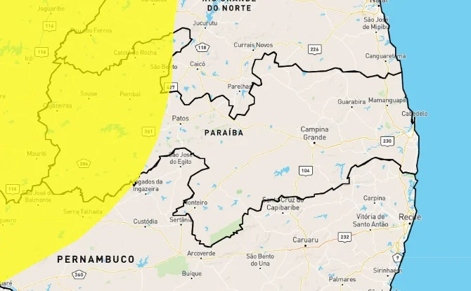 Inmet emite alerta amarelo de vendaval para 84 cidades da Paraíba