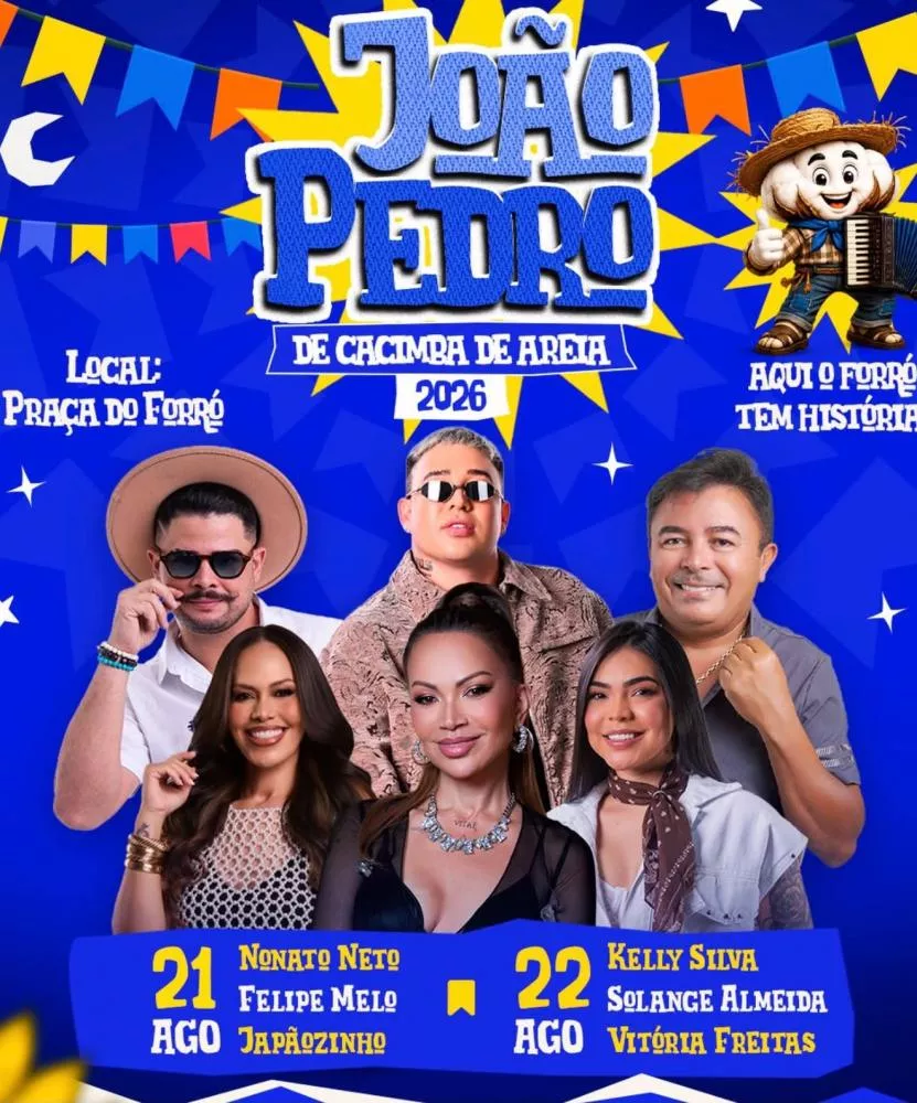 João Pedro de Cacimba de Areia 2026 terá programação com fé, cultura, agropecuária e shows; CONFIRA