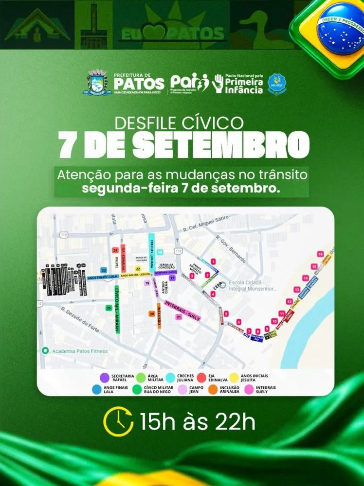STTRANS realizará bloqueios de trânsito para o desfile de 7 de Setembro em Patos