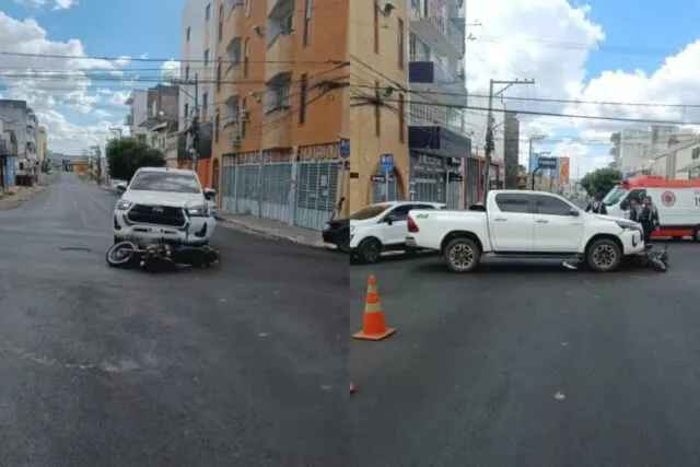 Motociclista e passageira ficam feridos em colisão com caminhonete em Patos