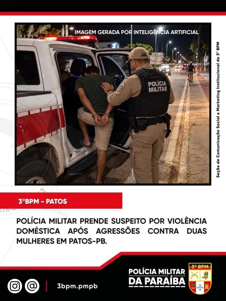 Polícia Militar prende suspeito por violência doméstica após agressões contra duas mulheres em Patos