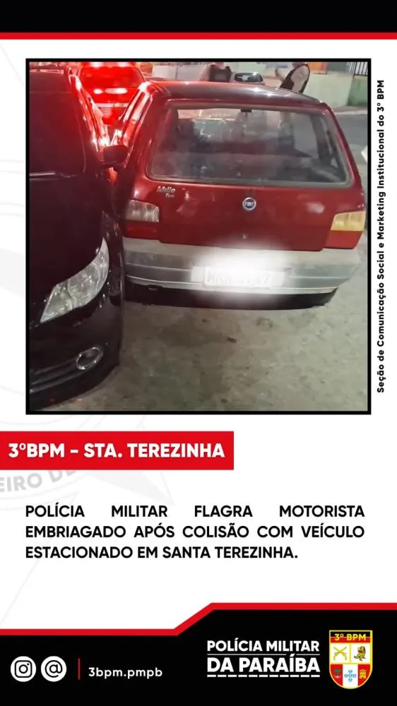 Polícia Militar flagra motorista embriagado após colisão com veículo estacionado em Santa Terezinha 