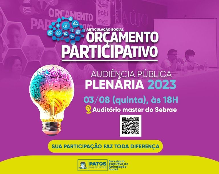 Prefeitura de Patos realiza plenária do Orçamento Participativo nesta quinta-feira 