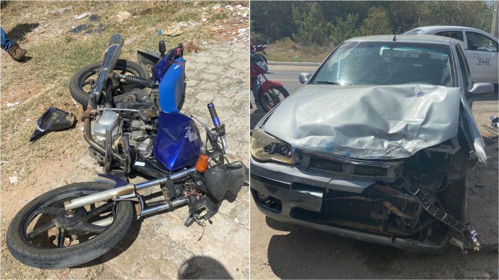 Motociclista fica ferido em colisão entre carro e moto registrada no início da tarde deste sábado (29), no bairro Bivar Olinto, em Patos; veja vídeo
