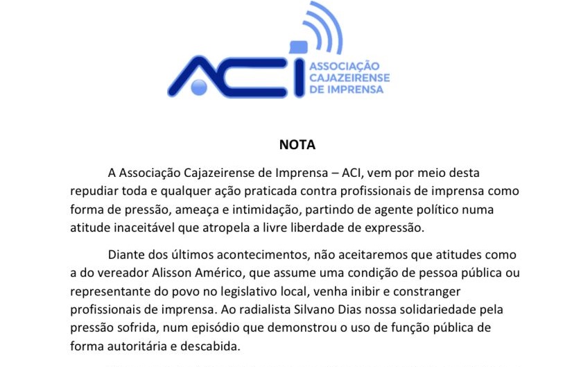 ACI emite nota de repúdio ao Vereador Alyson Voz e Violão por ofensas ao Radialista Silvano Dias