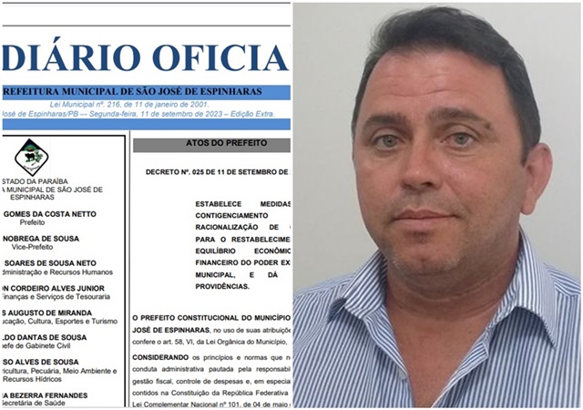 Queda no FPM e FUNDEB faz prefeito de São José de Espinharas cortar salários, suspender gratificações e diárias, dentre outras. Veja 