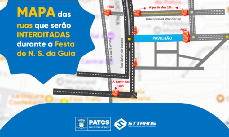 STTRANS lança mapa com ruas interditadas durante Festa de N. S. da Guia em Patos