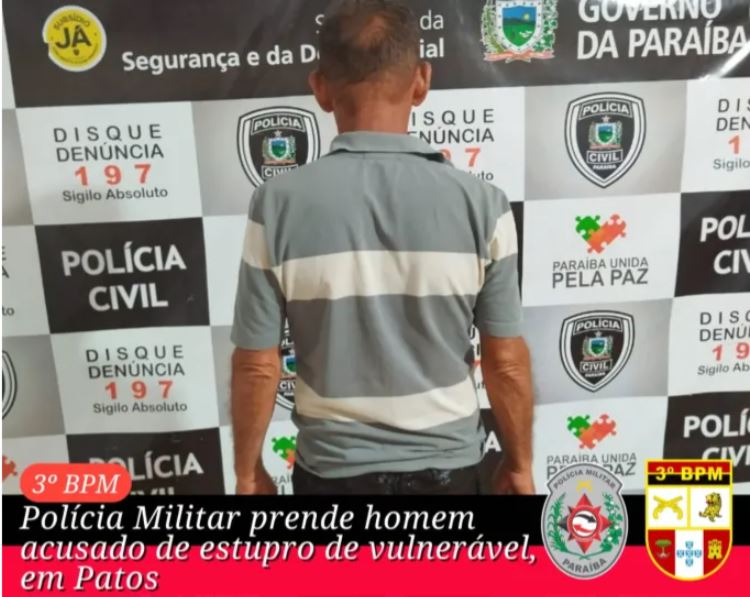 Polícia Militar prende suspeito de estupro de vulnerável em Patos