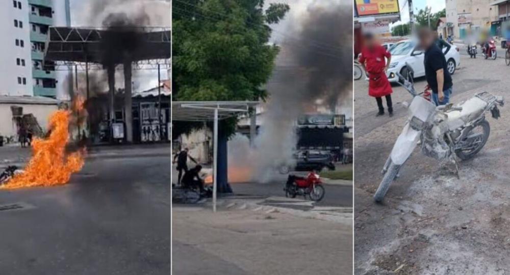 Moto pega fogo no centro de Patos – Veja vídeo!