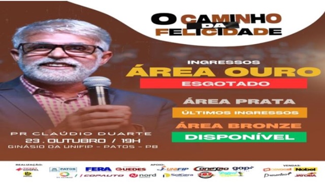 Última chance: ingressos começam a esgotar para a palestra “O Caminho da Felicidade” em Patos