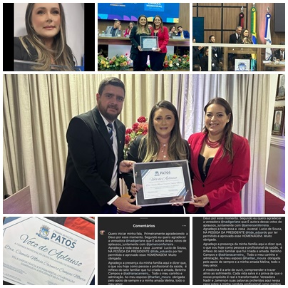 Médica Camila Campos recebe Voto de Aplauso da CM de Patos pelos bons serviços prestados