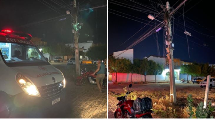 Trabalhador sofre acidente de moto após fio de internet atingir seu pescoço, em Patos