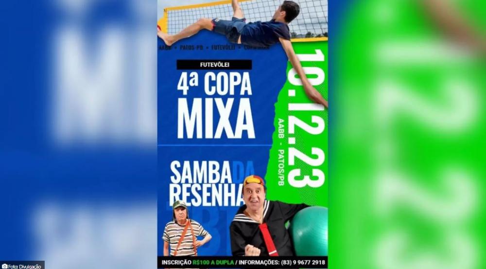 4ª Copa Mixa de Futevôlei movimenta a cidade de Patos no próximo domingo (10), com o TBT do Samba da Resenha