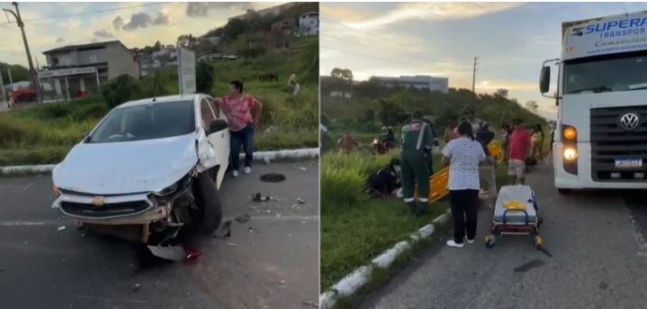 Caminhão perde freio em ladeira e atinge veículos na BR-230