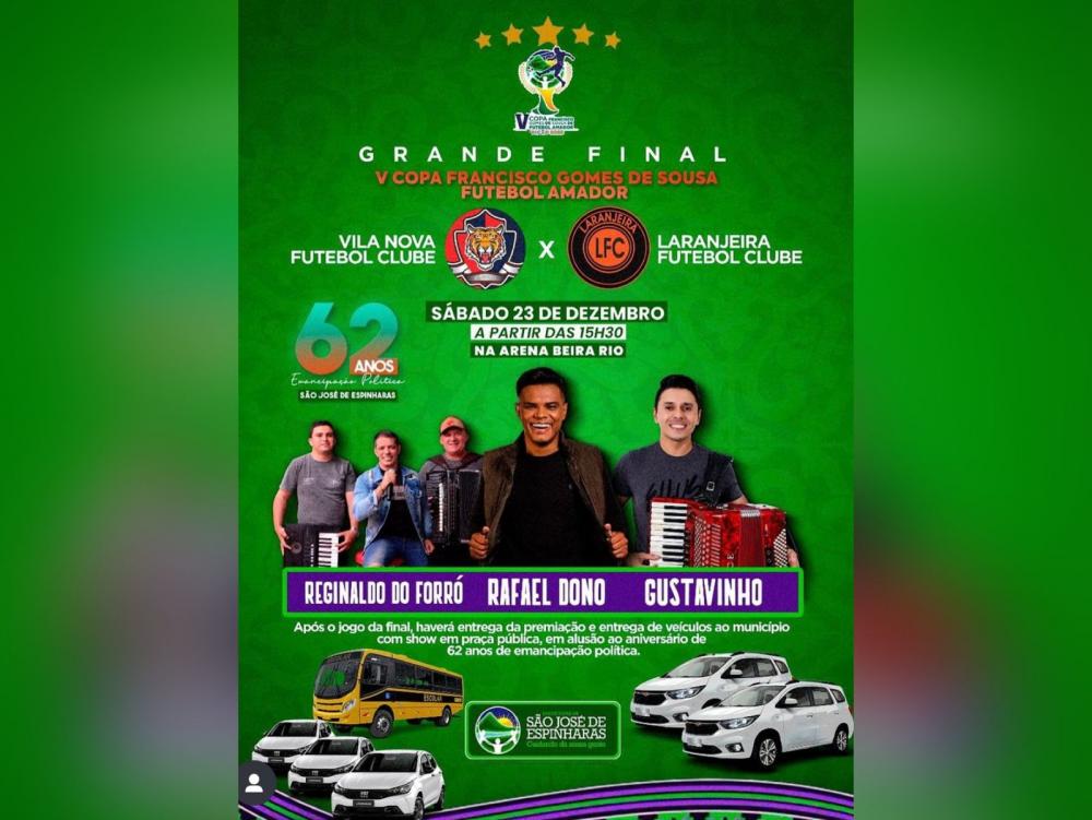Prefeitura de São José de Espinharas promoverá entrega de veículos e show após final do Campeonato Municipal, no próximo sábado (23)