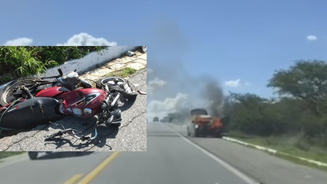 VÍDEO: Duas pessoas morreram e uma criança ficou gravemente ferida em uma colisão frontal envolvendo um carro e uma motocicleta na BR-230, próximo a Patos 
